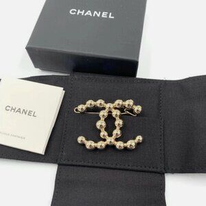 Authentic Chanel CC Light gold hardware Logo Hair Clip BRAND NEW